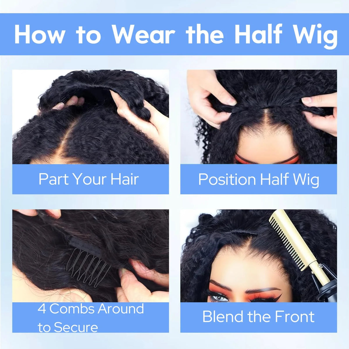 Half Wig - Drawstring Seamless - Remy Human Hair - Curly | KIMLUD