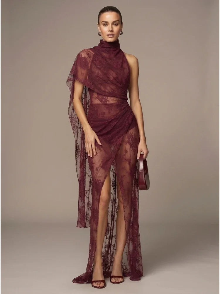 Dresses – Backless High Neck Lace See-Through – Slim Silhouette – Black | KIMLUD
