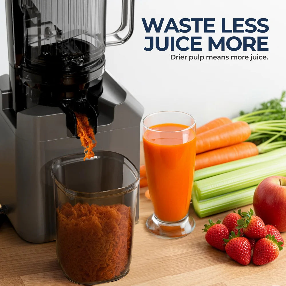 ROUNY Cold Press Extractor with Filter-Free, Easy Clean Electric Fruit Slow Juicer Machine with Large Feed Caliber, Black