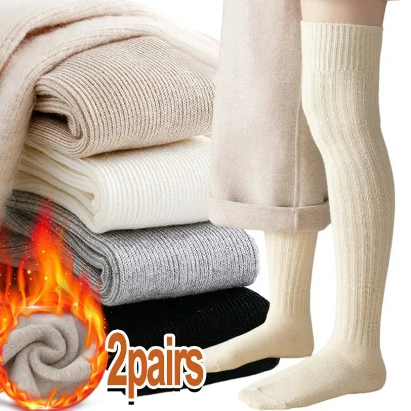 1/2pairs Women's Casual Knitted Long Socks Autumn Winter Solid Stockings Boot Calf Socks Over Knee Leggings Harajuku Lolita Sox