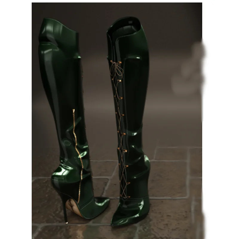 Blue Zipper Knee High Boots Thin High Heel Peep Toe Fashionable Sexy Cool 2025 Summer Big Size Woman Shoes Zapatillas Mujer