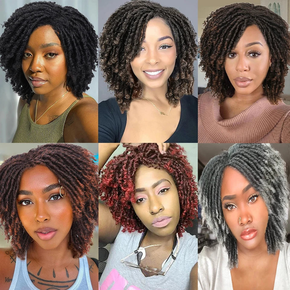 Short Dreadlock Wig Curly Synthetic Twist Faux Locs — Multicolor | KIMLUD