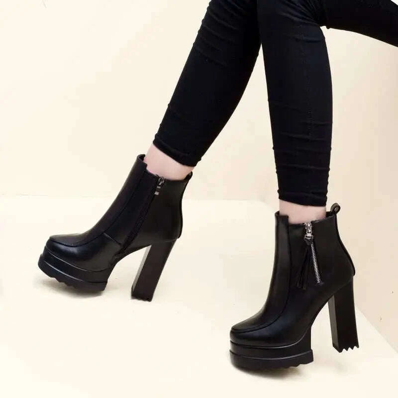 KIMLUD, Women Boots High Heels Zipper Boots-Women Clogs Platform Luxury Designer Female Shoes Round Toe Stiletto 2024 Lolita Fashion Rub, KIMLUD Womens Clothes