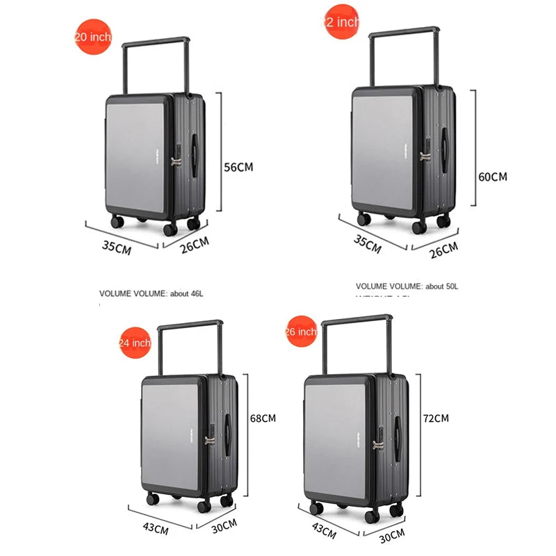 Suitcases Wide Handle Front Opening ABS — Black | KIMLUD