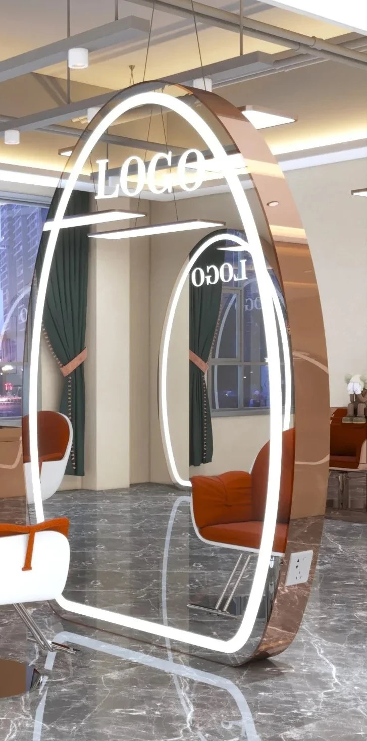 AY7Hairdresser mirror, special hairdresser mirror table double-sided floor mirror with lamp, light luxury high-end