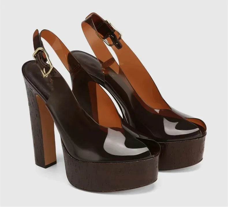 Sandals – Thick Sole High Heel Platform – Platform – Transparent | KIMLUD