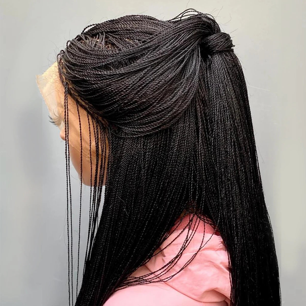 Lace Front Wig – Micro Twist Braids – Kanekalon – 1B Black | KIMLUD