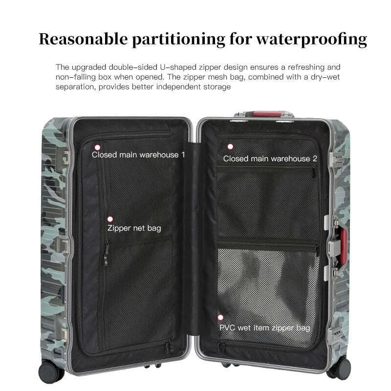 Suitcase Wide Handle Travel Suitcase Men 20 24 26 Carry-On Luggage Women PC Aluminum Frame Trolley Case
