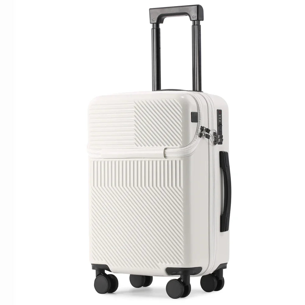 Polycarbonate Carry-On Luggage 20-Inch Lightweight With Cup Holder — Metallic Silver | KIMLUD