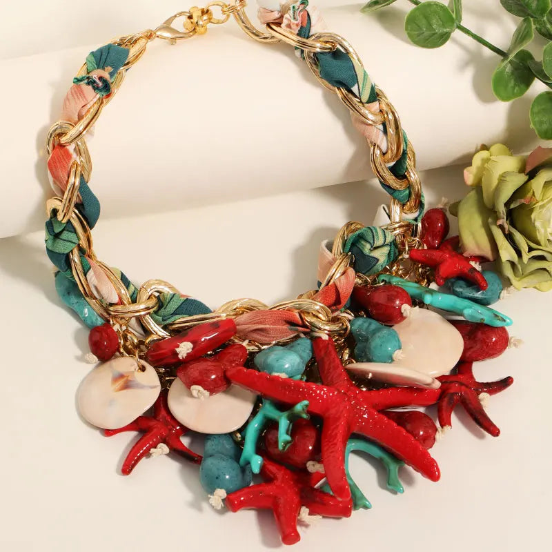 Statement Vintage Necklace with Starfish for Women Girl Trendy Vintage Wedding Party Jewelry