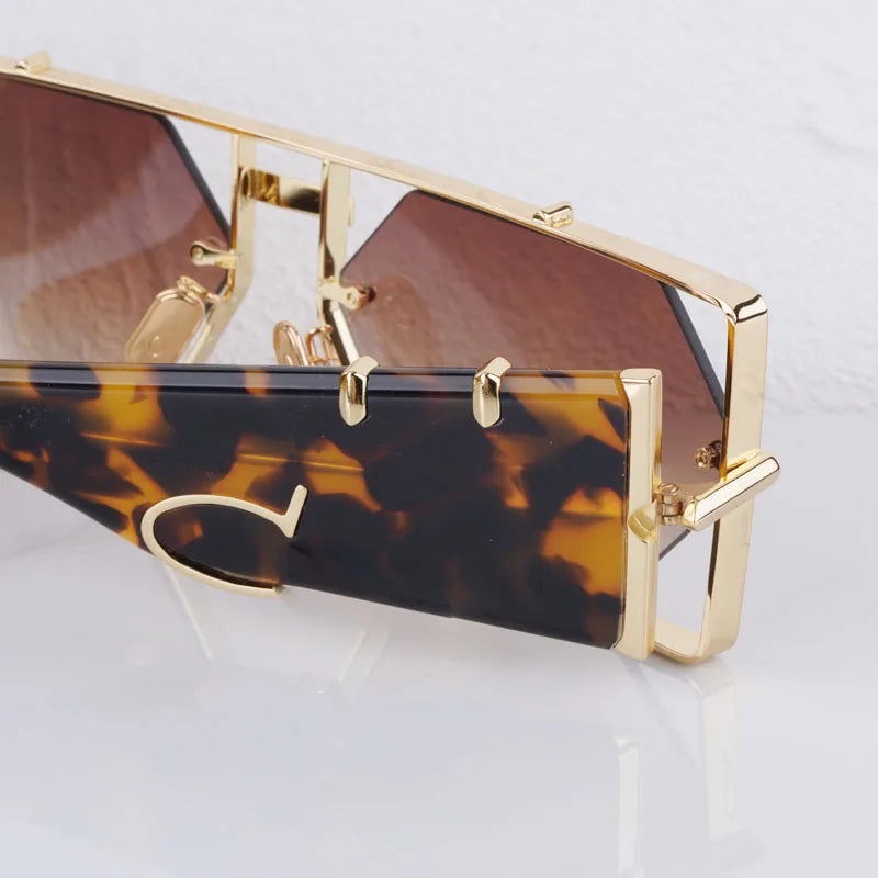 Metal Hexagon Sunglasses With Acetate Frame — Tortoiseshell Brown | KIMLUD