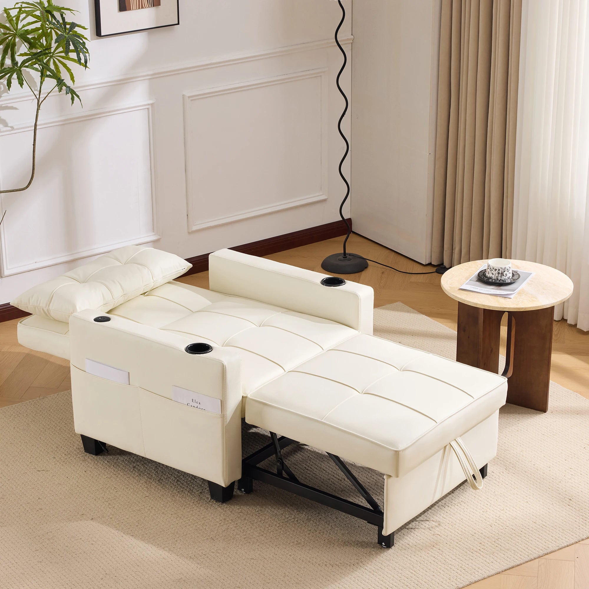 Modern Armchair With USB Cup Holder — White | KIMLUD