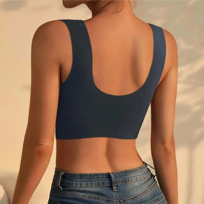 Seamless Breathable Wireless Sports Bra L-6XL Backless Luxe — Midnight Blue | KIMLUD