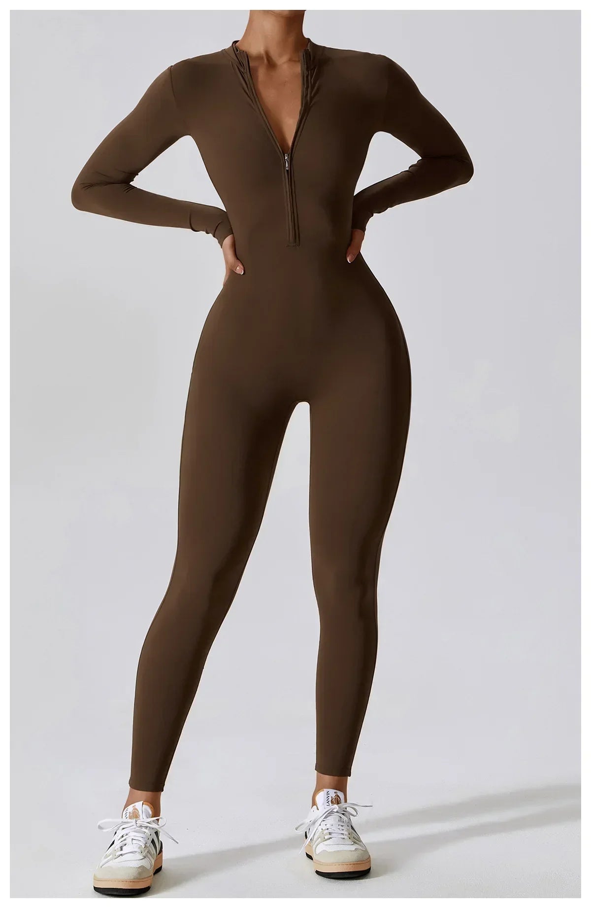 Yoga Jumpsuit – Seamless Zipper – Polyester Long Sleeve | KIMLUD