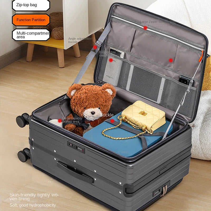 Suitcases Wide Handle Front Opening ABS — Black | KIMLUD