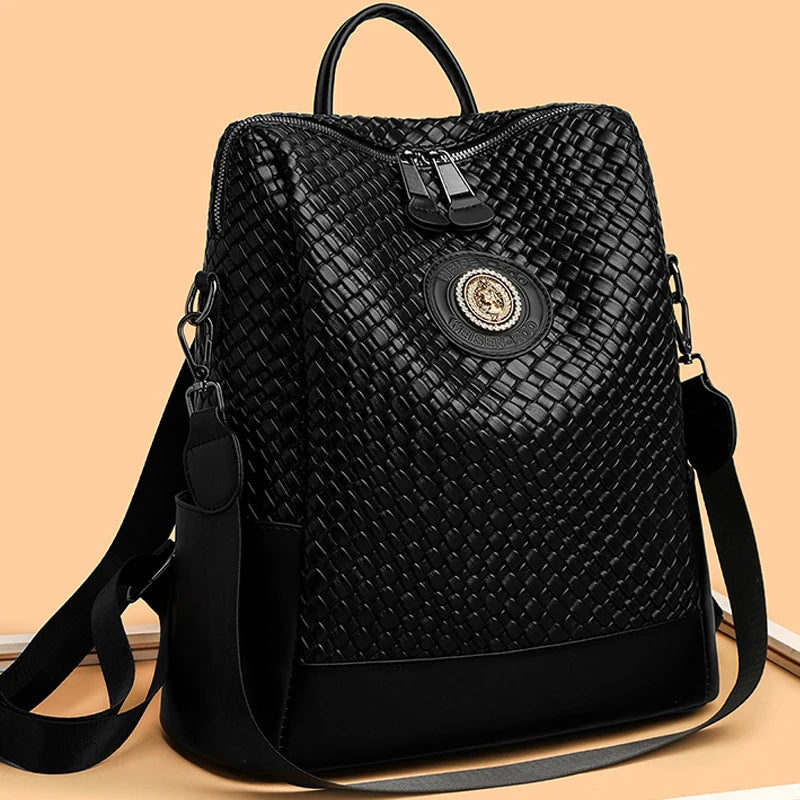 Leather Backpack Softback Large Capacity — Black | KIMLUD
