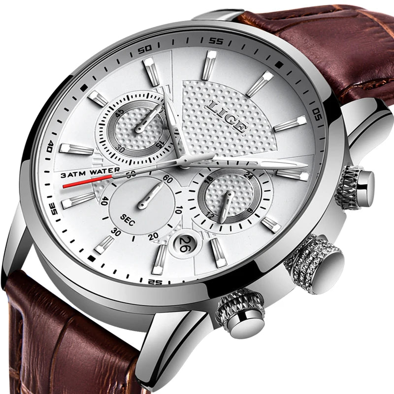 2025 LIGE Top Brand Luxury Casual Leather Quartz Men Watch Man Business Clock Male Sport Waterproof Date Chronograph Men Watches