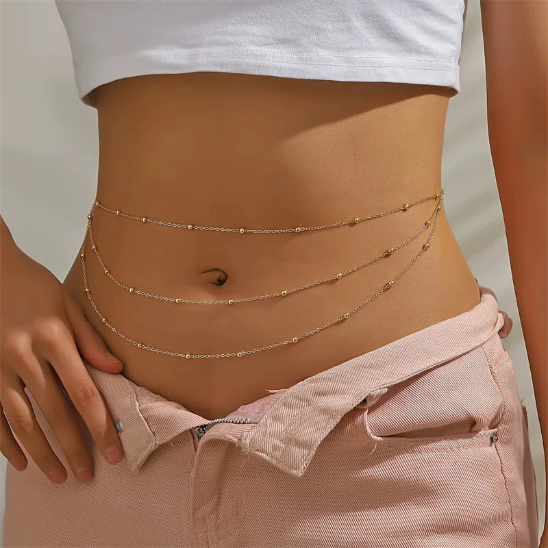 Gold Beaded Belly Chain Layered Design — Gold | KIMLUD