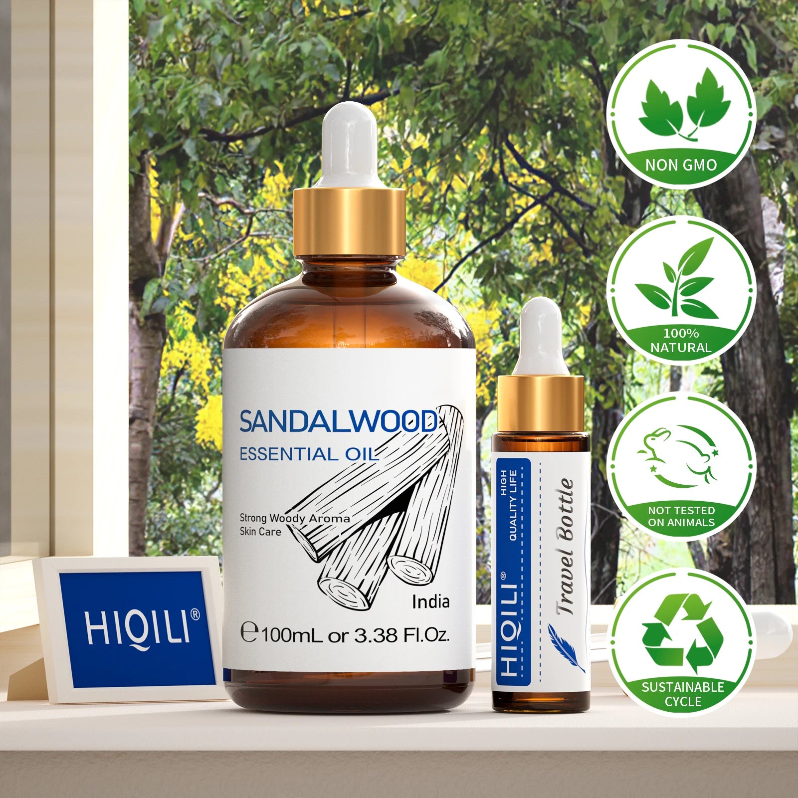 HIQILI 100ML Pure Sandalwood Essential Oil Lavender Jasmine Eucalyptus Peppermint Ylang Ylang Frankincense (Choose Scent)