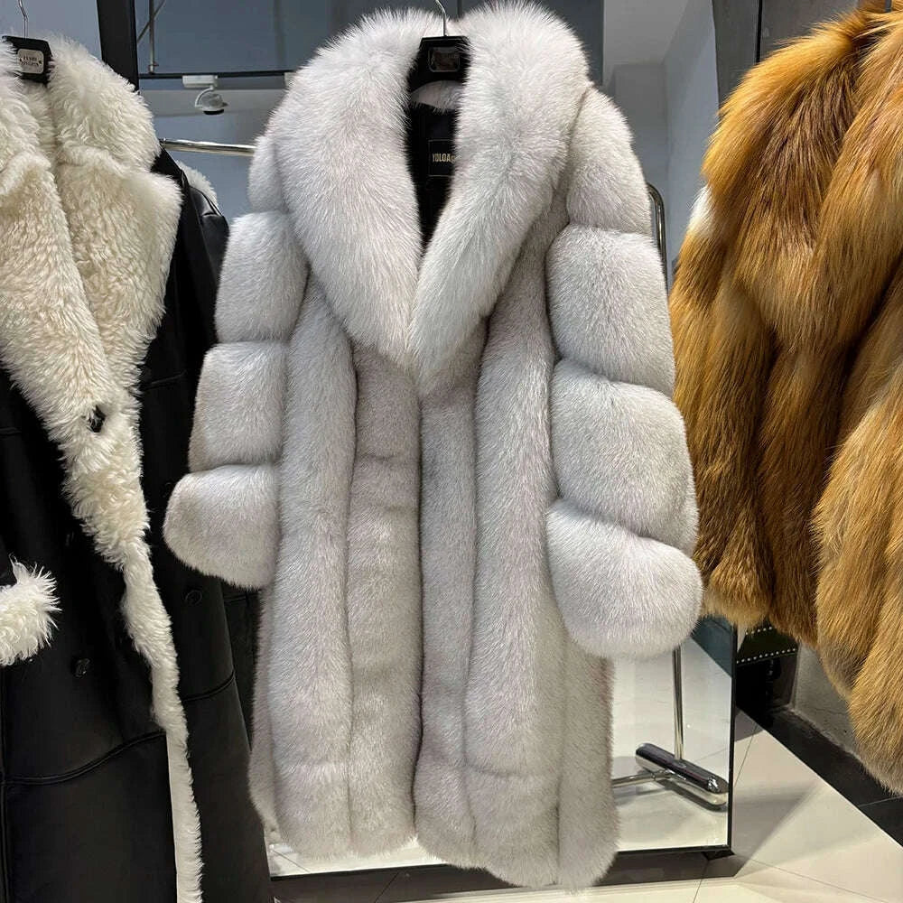 KIMLUD, YOLOAgain 2025 Winter Warm Long Luxury Real Fox Fur Jacket Coat Women 120cm length, KIMLUD Womens Clothes