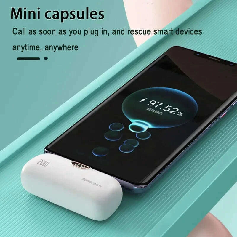 KIMLUD, Mini Power Bank 2000/5000mAh Built Cable Portable Mobile Charger Fast Charger Spare Battery Capsule Power bank For iPhone Type-C, KIMLUD Womens Clothes