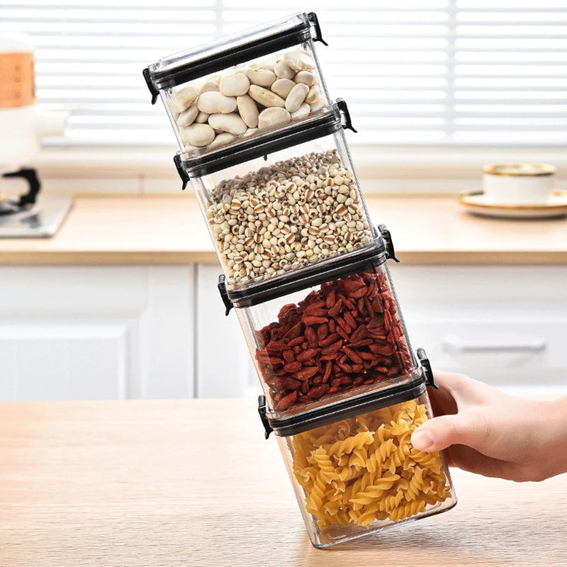 Acrylic Storage Jars Set Airtight Moisture Proof Pantry Organizer For Grains Pasta Spices — Clear | KIMLUD