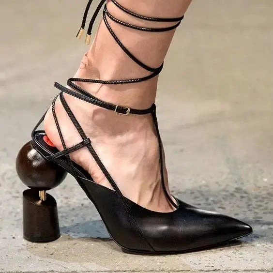 Beaded Crystal Slingback High Heels — Black | KIMLUD