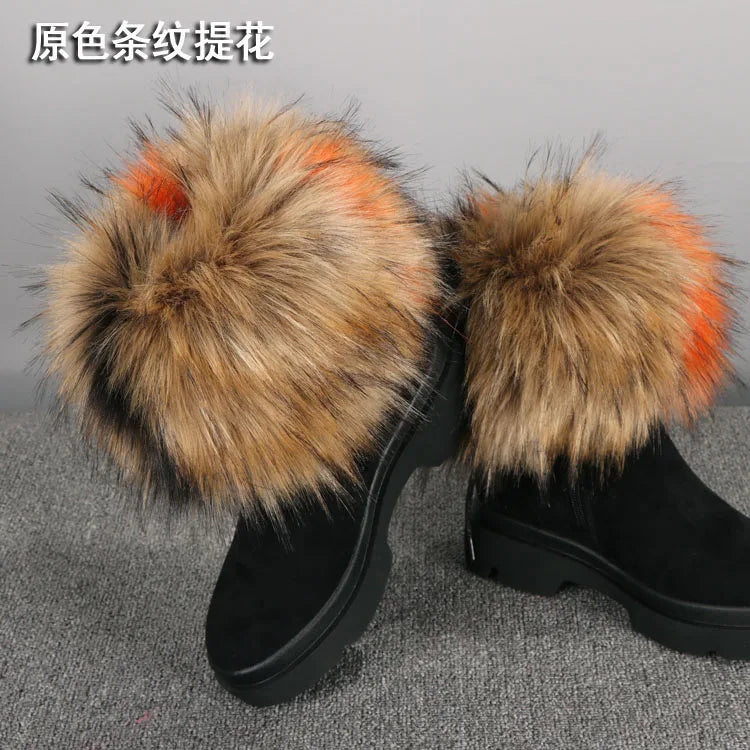 Faux Fur Boots Leg Warmer Cuffs Elastic DIY Accessory — Black | KIMLUD
