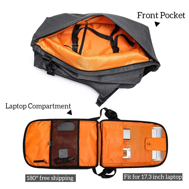 KIMLUD, Tangcool Men 16-17inch Laptop Backpack Waterproof 180 Degree Open Large Capacity Travel Bag USB Charging Sport Bag For Teenager, KIMLUD Womens Clothes