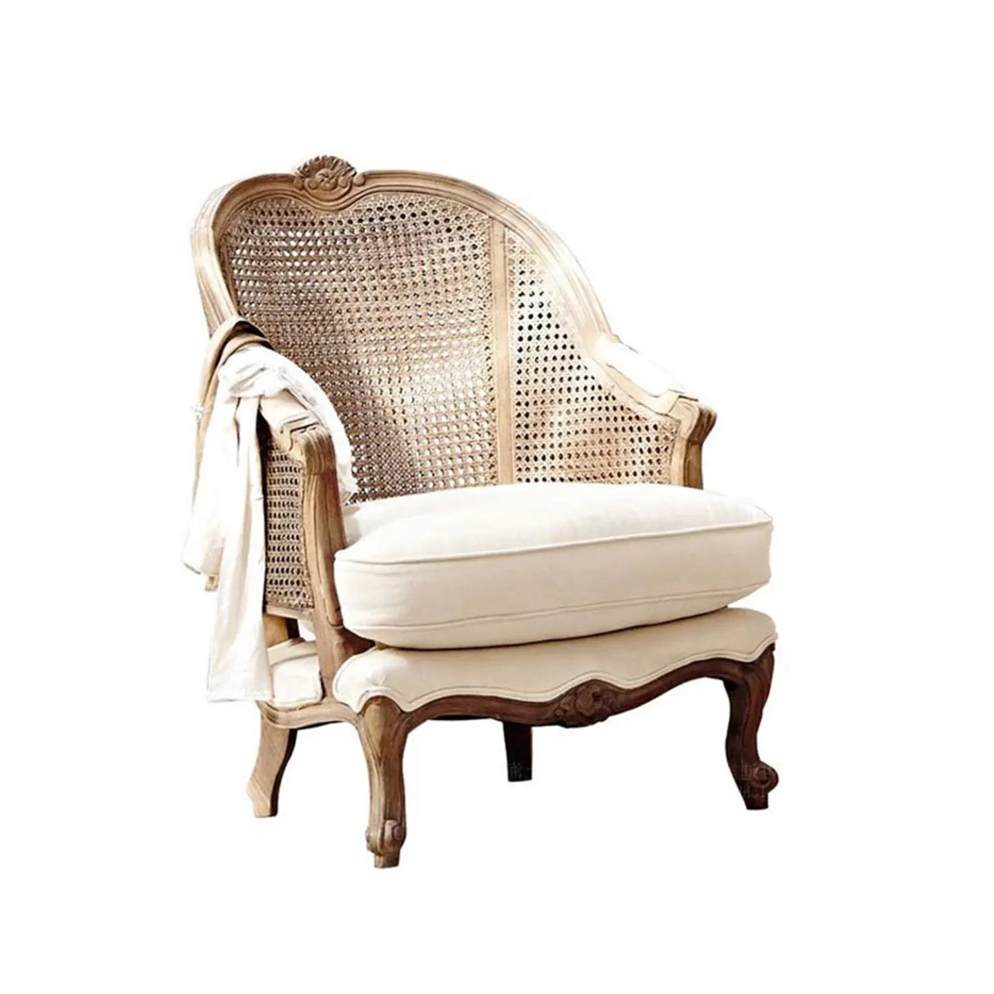 LXC solid wood braided rattan sofa chair retro old living room balcony single studio design sofa
