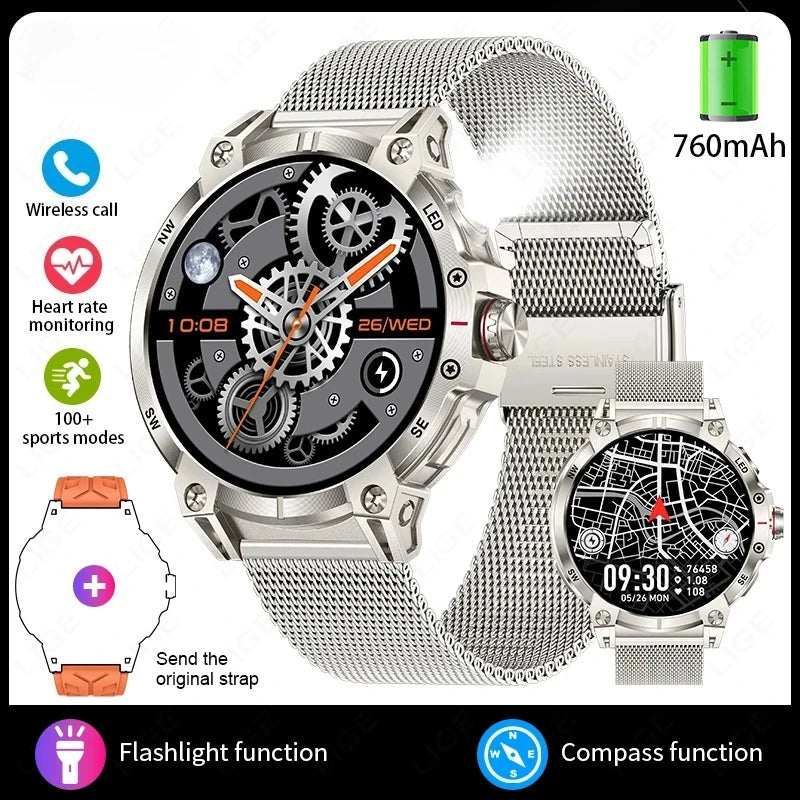 Xiaomi Military Smart Watch Men 760mAh Large Battery LED Flashlight Compass Smartwatch Heart Rate Waterproof Call Smartwatches