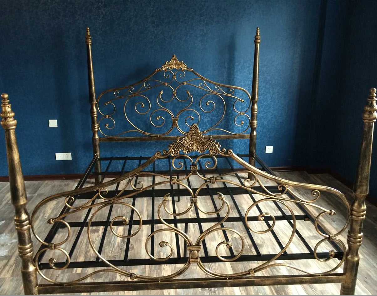 Retro European Wrought Iron Bed Frame Princess Iron — Antique Black | KIMLUD