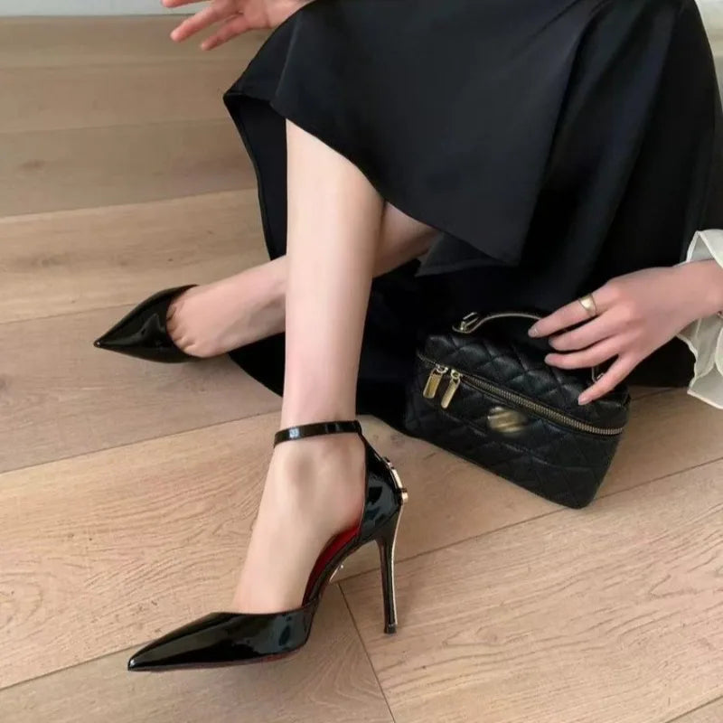 Pointed Toe High Heel Sandals With Delicate Narrow Straps For Evening Temperament — Black | KIMLUD