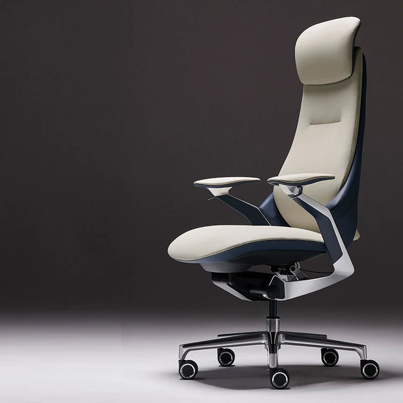 Leather Ergonomic Office Chair Solid — Ivory | KIMLUD