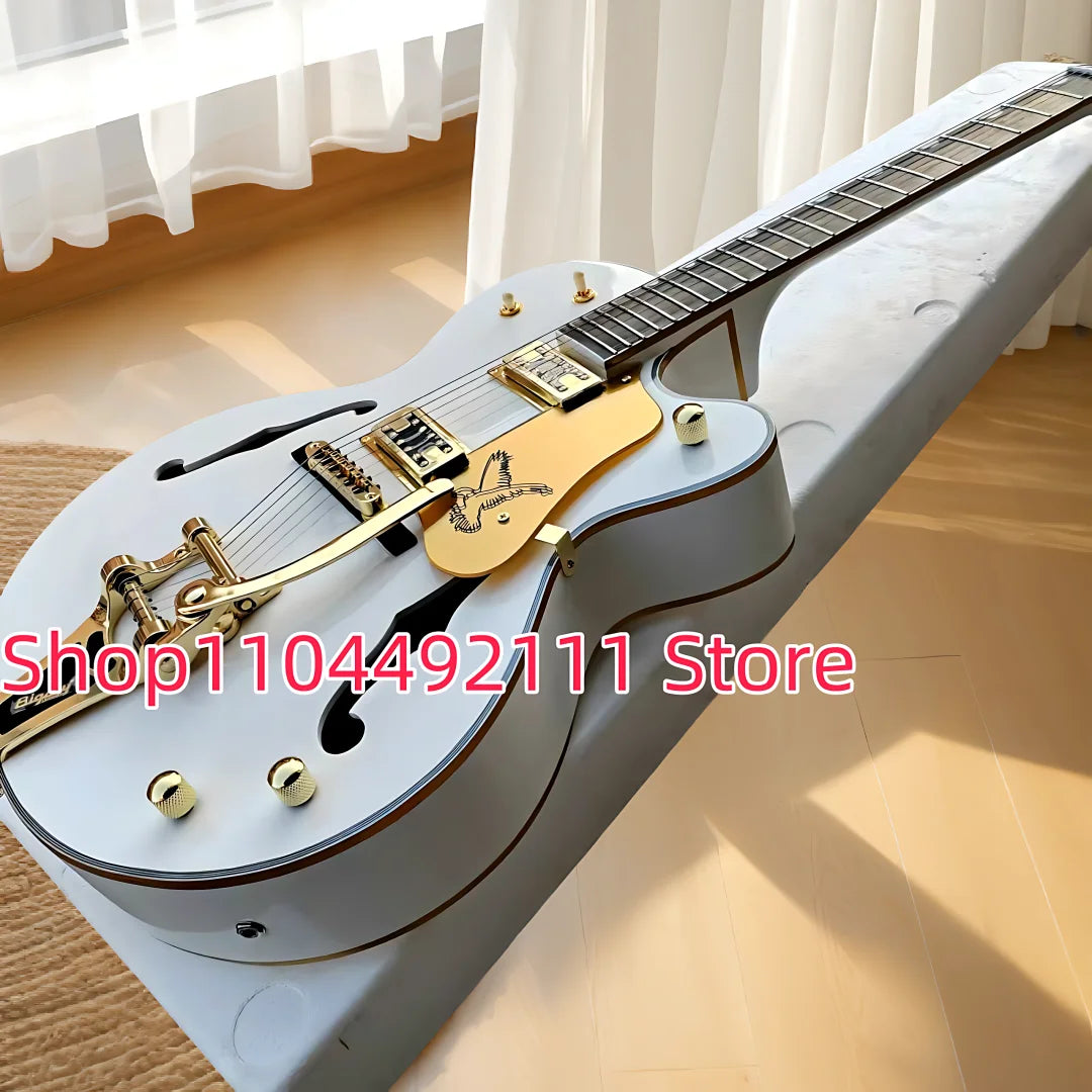 Semi-Hollow Jazz Electric Guitar Ebony Tremolo — Pale Ice Blue | KIMLUD