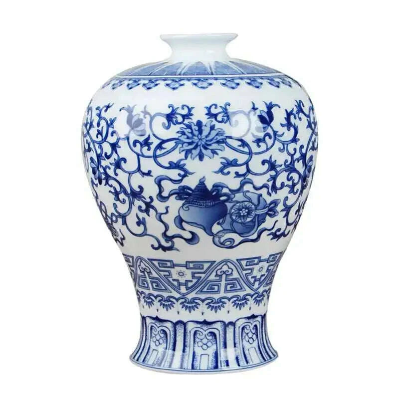 KIMLUD, Classic Chinese Blue and White Ceramic Vase Antique Tabletop Porcelain Flower Vase For Hotel Dining Room Decoration, KIMLUD Womens Clothes