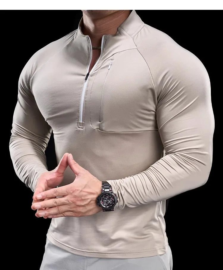 Technical Knit Long-Sleeve T-Shirt Quick-Dry — Sand Beige | KIMLUD