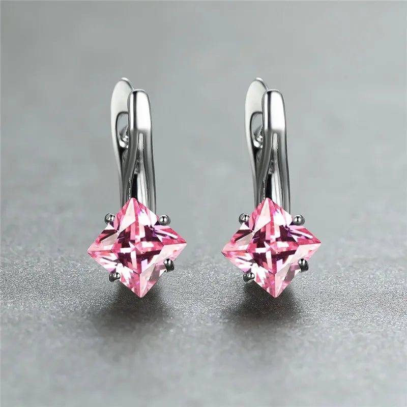 Rose Gold Hoop Earrings Square-Cut Cubic Zirconia — Rose Gold | KIMLUD