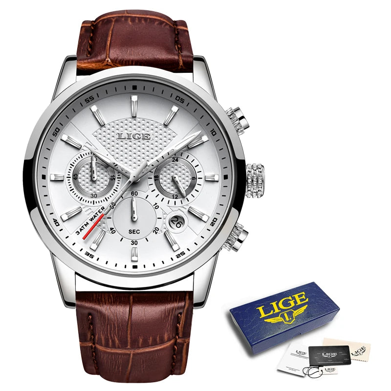 2024 LIGE Top Luxury Mens Watch Casual Business Quartz Watches Men Fashion Leather Wristwatch Waterproof Male Clock Reloj Hombre