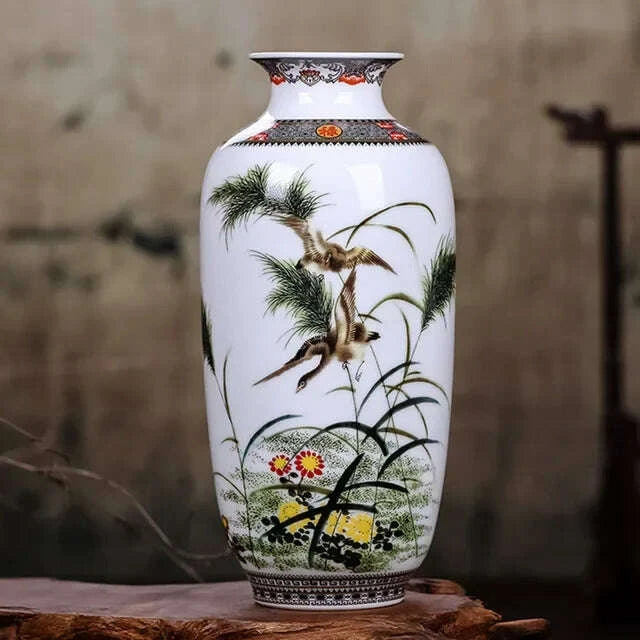 KIMLUD, Ceramic Jingdezhen Vase Chinese Traditional Flower Vases Living Room Decoration Vase Fine Smooth Surface Furnishing Articles, KIMLUD Womens Clothes