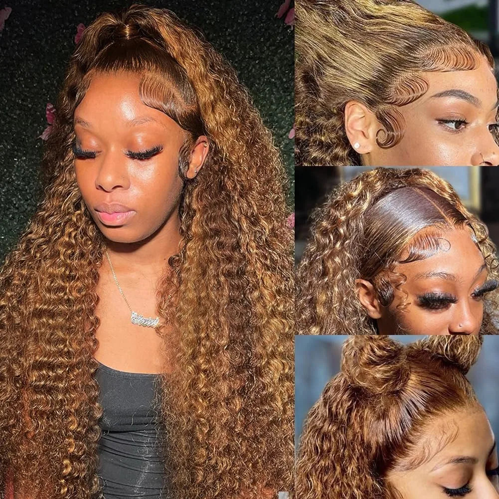 Lace Front Wig – 30 Inch – Deep Wave – Honey Brown Ombre | KIMLUD