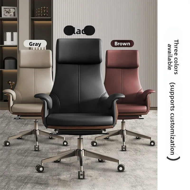 Genuine Leather Office Chair Executive — Black | KIMLUD