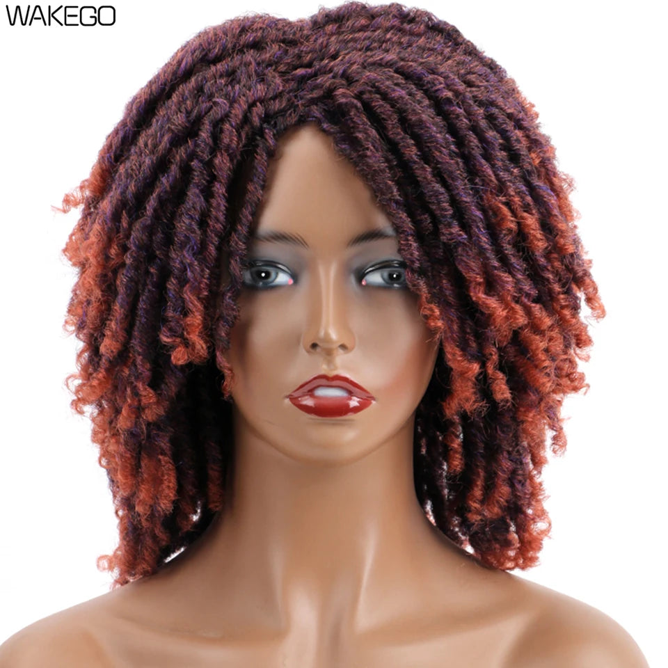 Short Dreadlock Wig Curly Synthetic Twist Faux Locs — Multicolor | KIMLUD