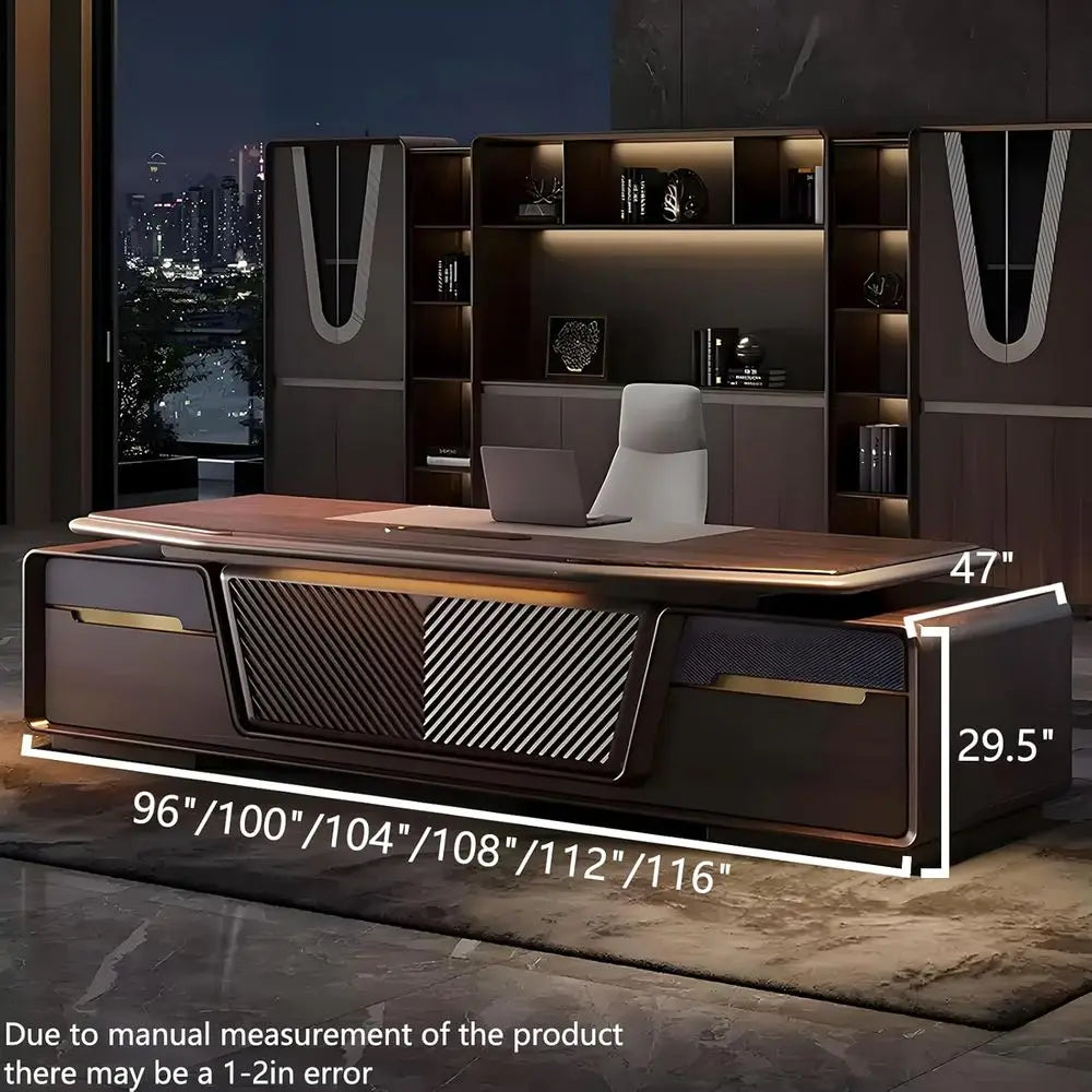 Solid Wood Desk With Drawers And Ambient LED Light — Espresso | KIMLUD