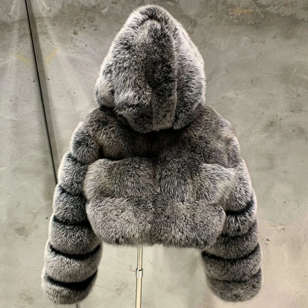 KIMLUD, Women's Full Pelt Real Fox Fur Hooded Jackets, Long Sleeve Outwear, Winter Bomber, Female, 902, KIMLUD Womens Clothes