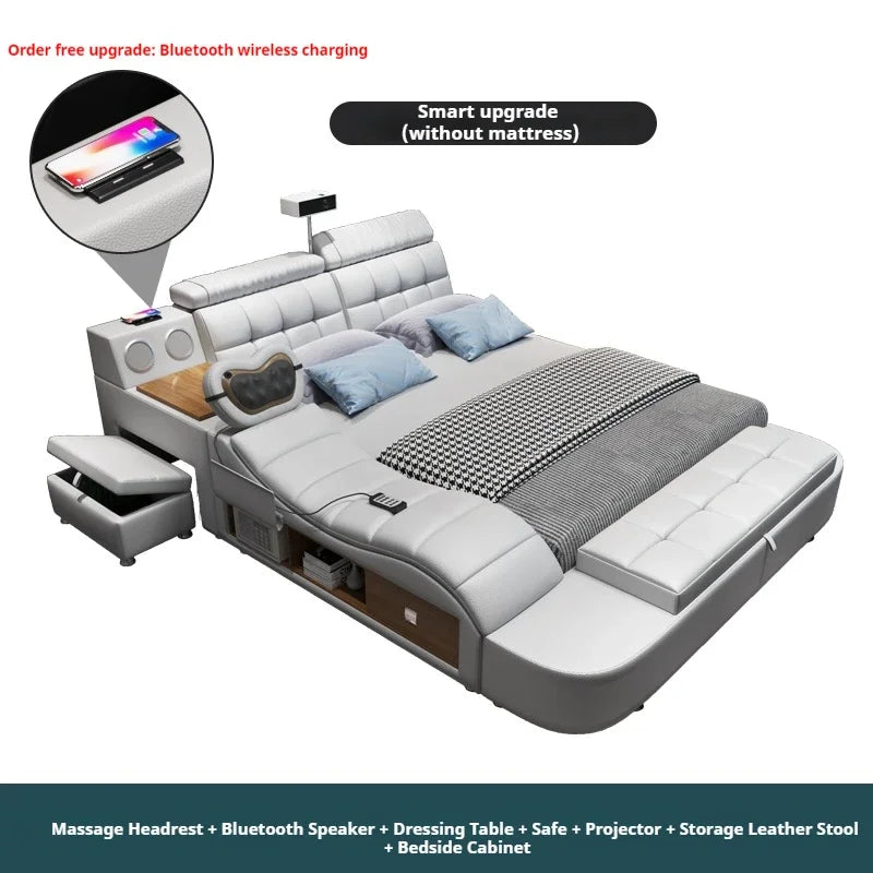 Modern Aesthetic Double Bed Multifonction Storage Salon King Double Bed Luxury Smart Lit Intelligent Multifonctions Furniture