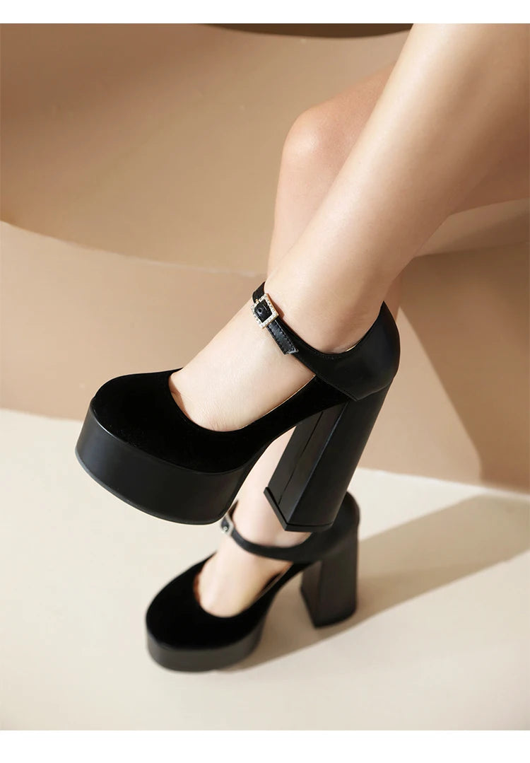 Pumps – Matte Flock Splice PU – Platform Heel | KIMLUD