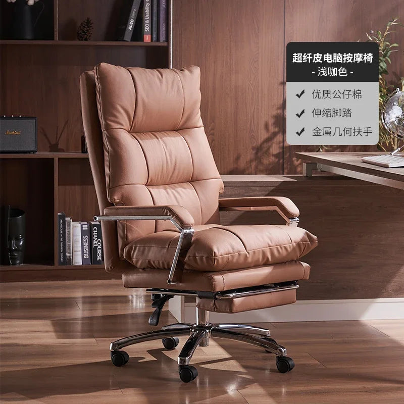Cowhide Leather Office Chair Ergonomic — Caramel Tan | KIMLUD