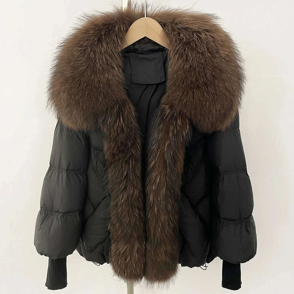 KIMLUD, OFTBUY Large Real Raccoon Fur Jacket Knit Sleeve Real Fur New Winter Puffer Jacket Women White Duck Down Coat Oversized Feather, KIMLUD Womens Clothes