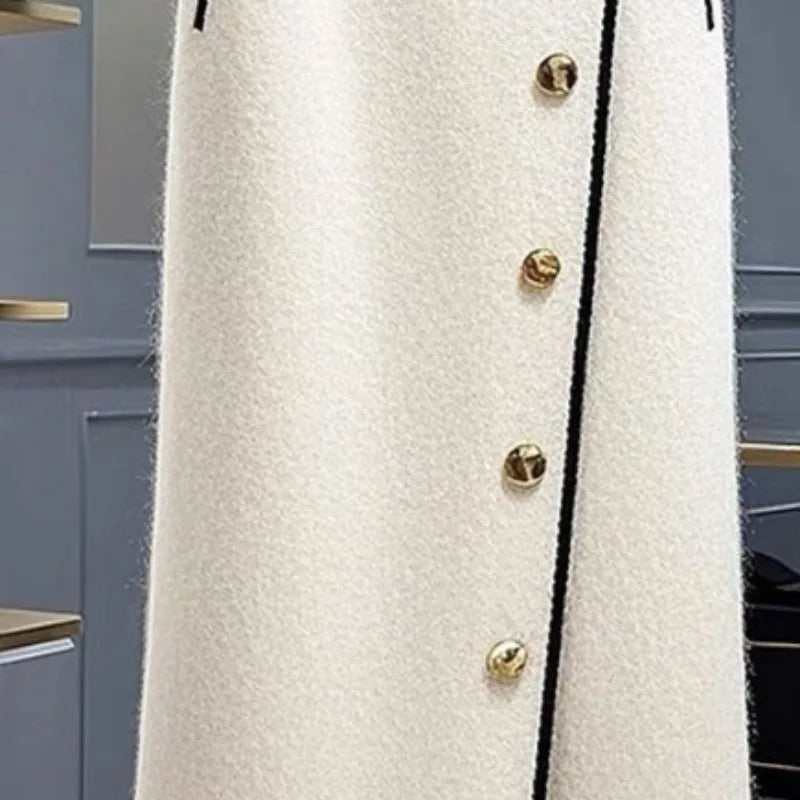 Matakawa Spring Autumn Women Skirts Contrast Color Korean Fashion Chic Faldas Mujer A-line Elegant Simple Sweet Long Skirt